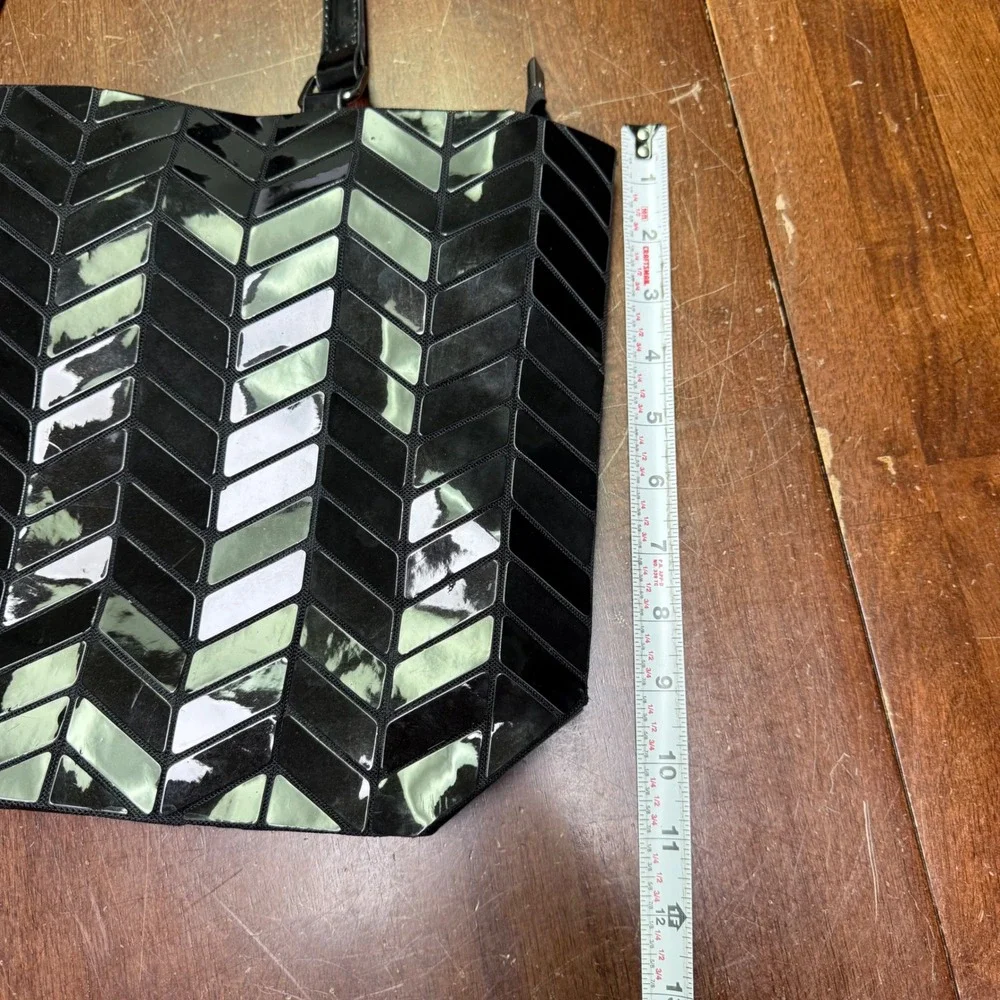 Geometric Tote Bag Women Large Black Glossy Chevron Mosaic Shoulder Bag